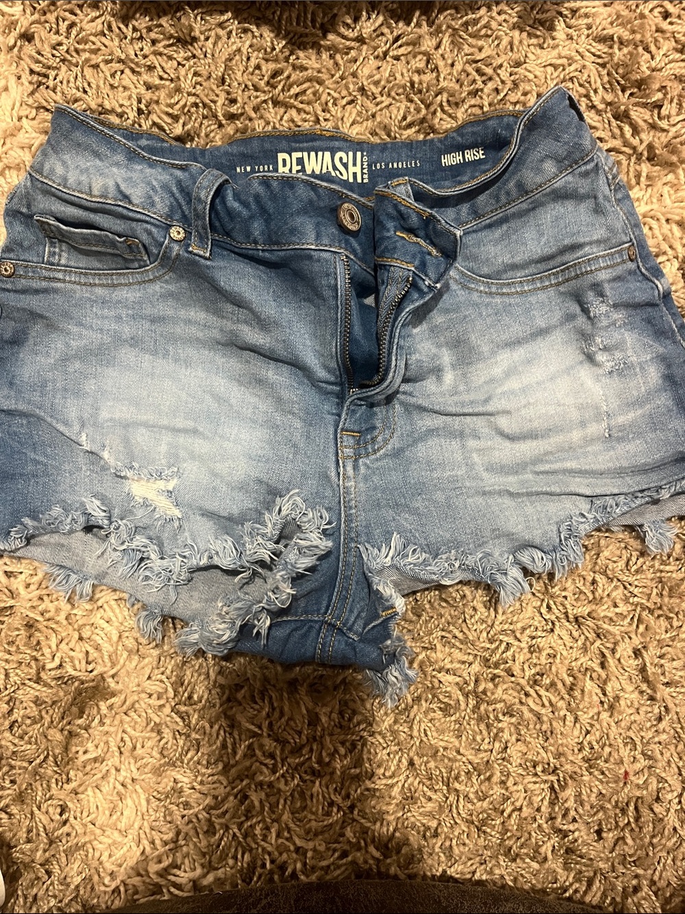 Rewash Light Blue Distressed High-Rise Denim Shorts